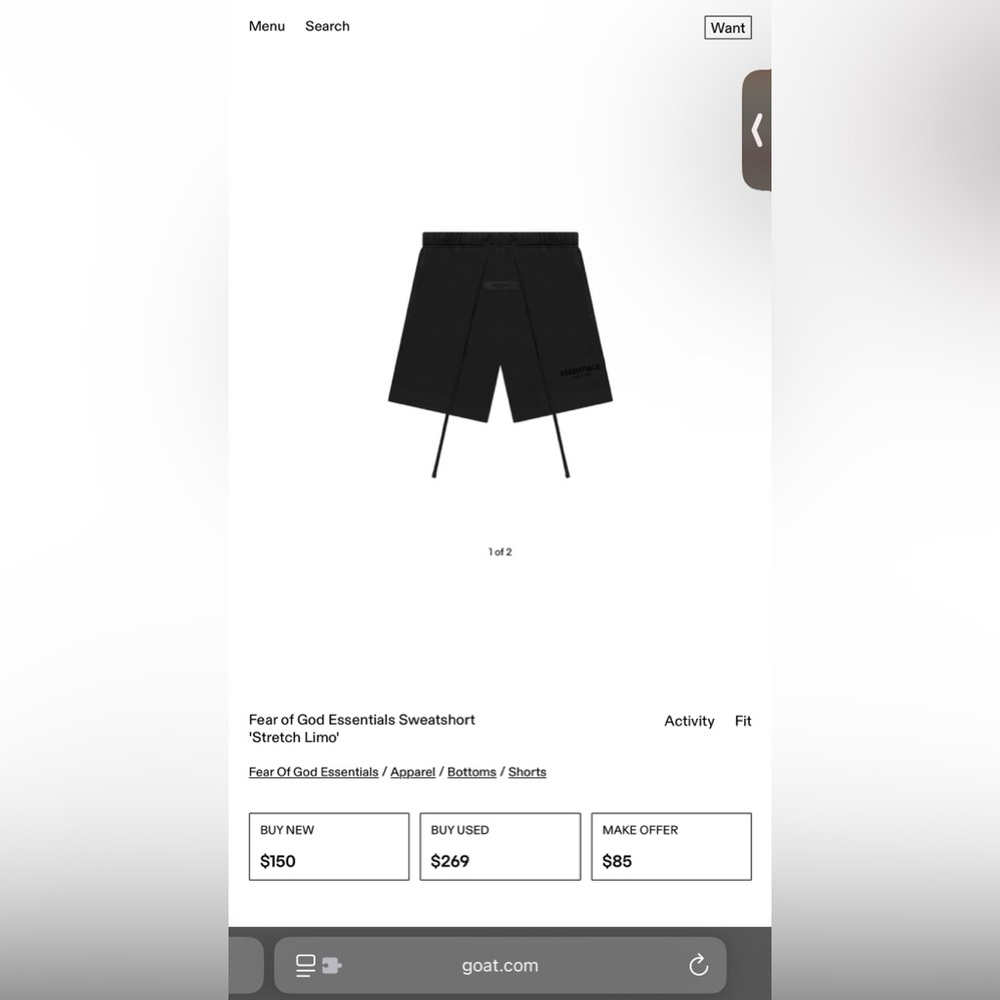 FEAR OF GOD ESSENTIALS SS22 Classic Sweatpants Stretch Limo Shorts Size XXS - Picture 3 of 16